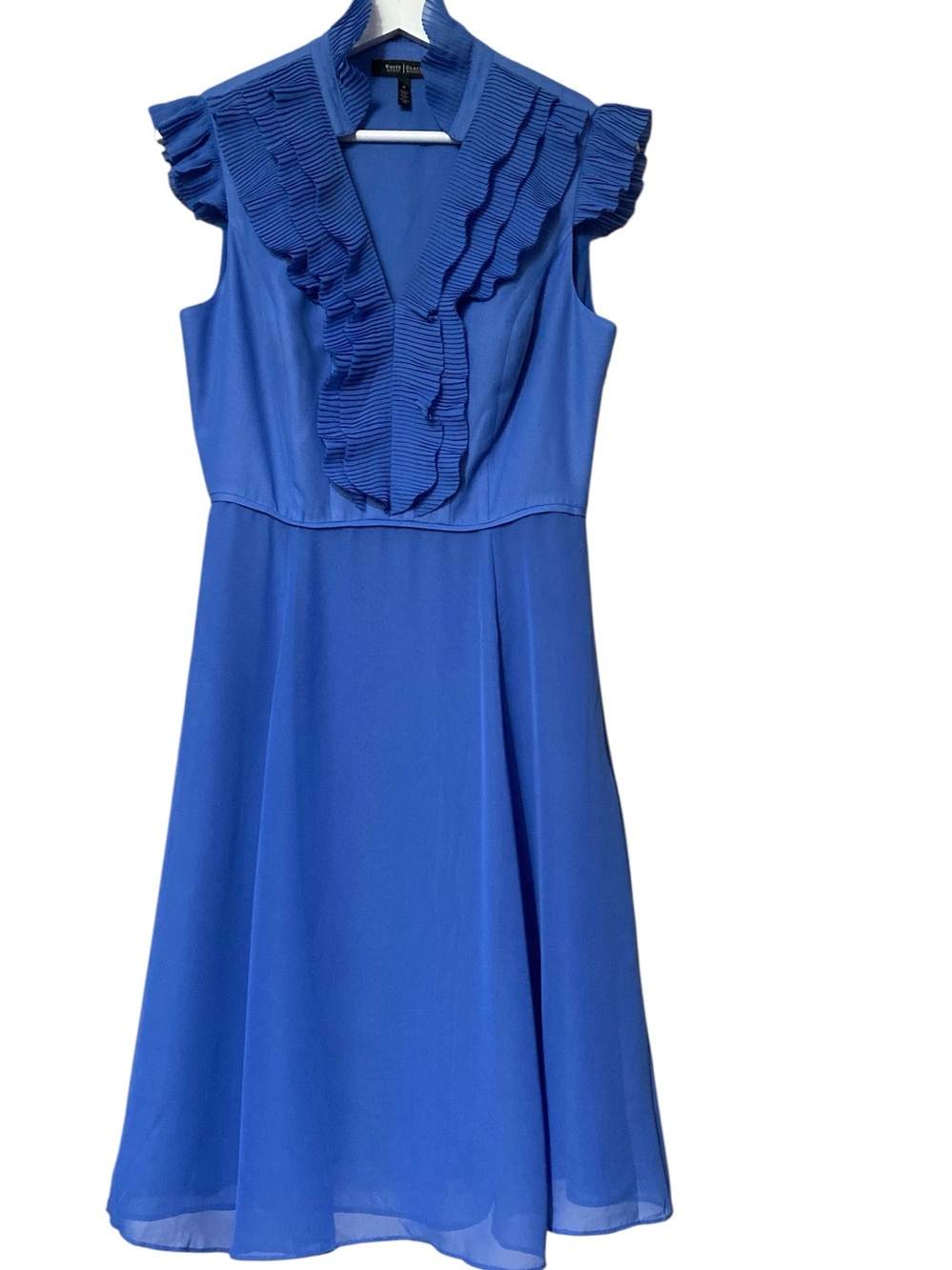 WHBM Cobalt Blue Ruffle V-Neck Fit & Flare Dress